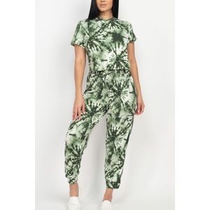 Cropped Top High Waisted Tie Dye Loungewear Set